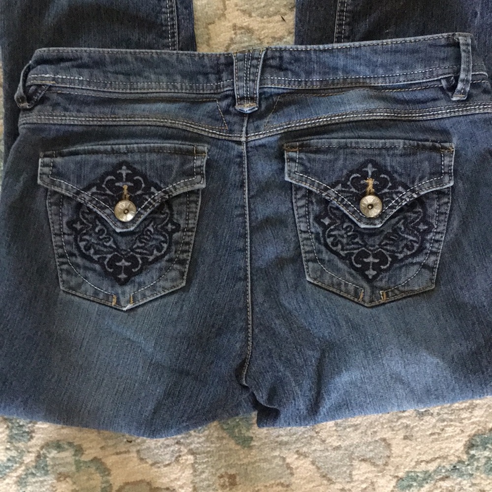Democracy Cropped Blue Jeans Embellished Pockets size 10